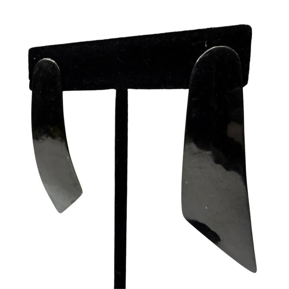 Modern Abstract Dark Metal Drop Dangle Earrings Fashion Jewelry Push Back 2.5